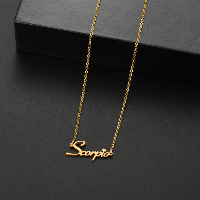 001 Taurus Gold Stainless Steel 12 Zodiac Letter Necklace