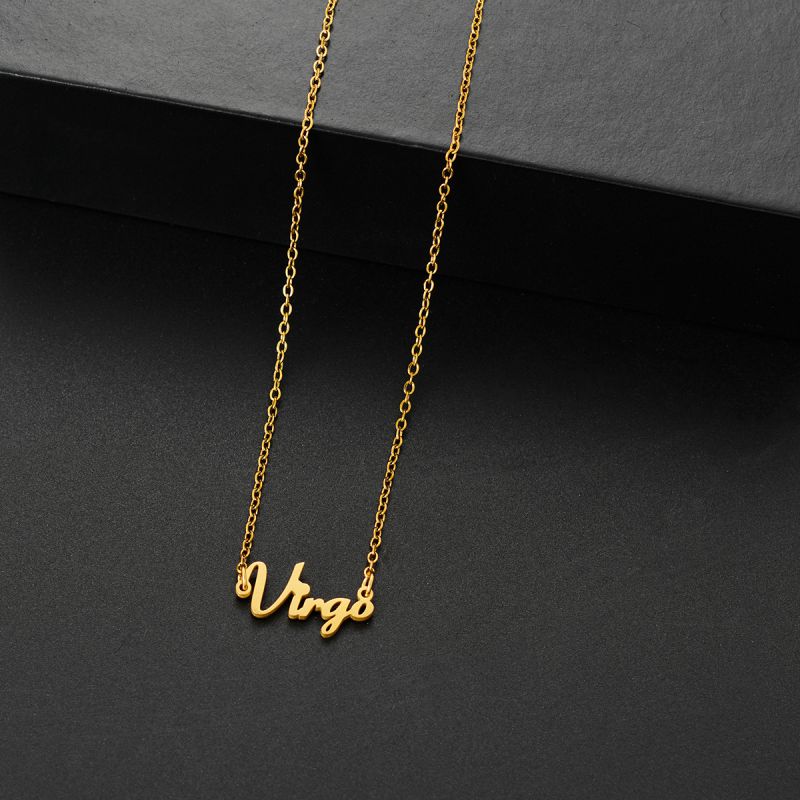 001 Taurus Gold Stainless Steel 12 Zodiac Letter Necklace
