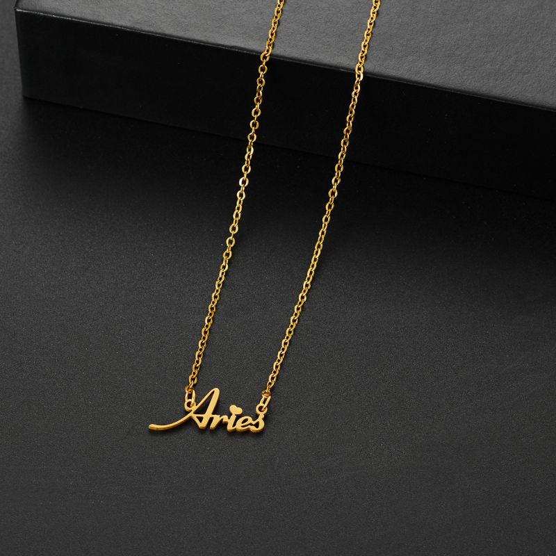 001 Taurus Gold Stainless Steel 12 Zodiac Letter Necklace