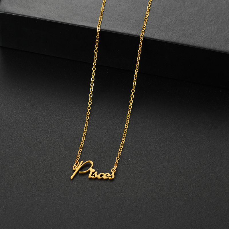 001 Taurus Gold Stainless Steel 12 Zodiac Letter Necklace