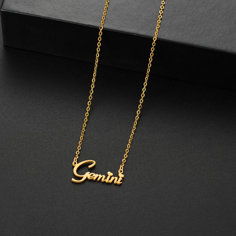 001 Taurus Gold Stainless Steel 12 Zodiac Letter Necklace