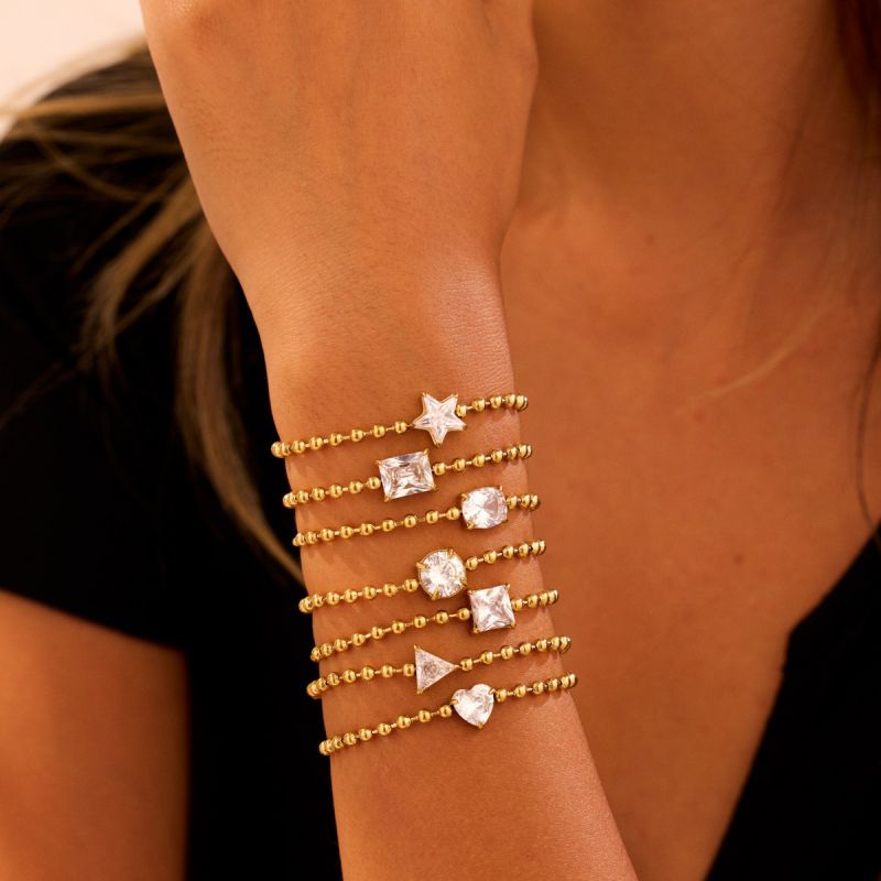 1 Circle Stainless Steel Diamond-encrusted Round Bracelet