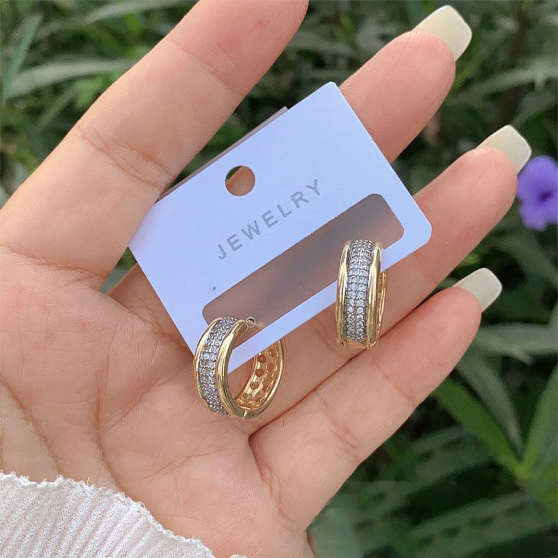 1# Copper Plated Gold Diamond Round Earrings