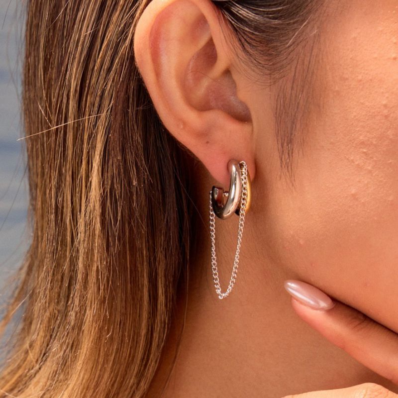 1 Gold Earring Stainless Steel Double-layer Hoop Earrings