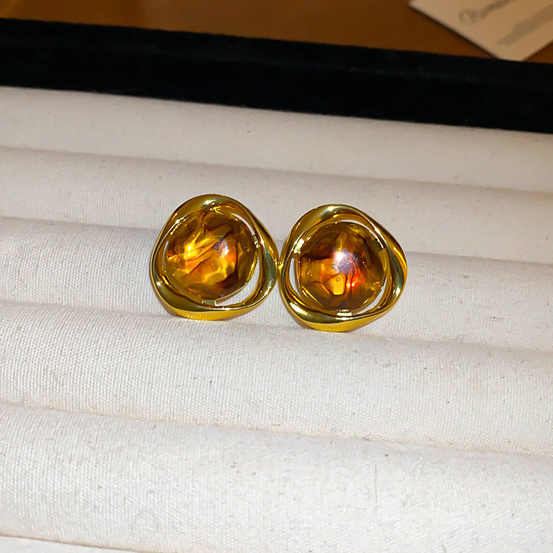 1# Gold-coffee-square Metal Square Earrings