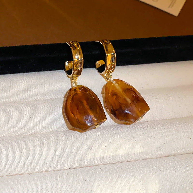 1# Gold-coffee-square Metal Square Earrings