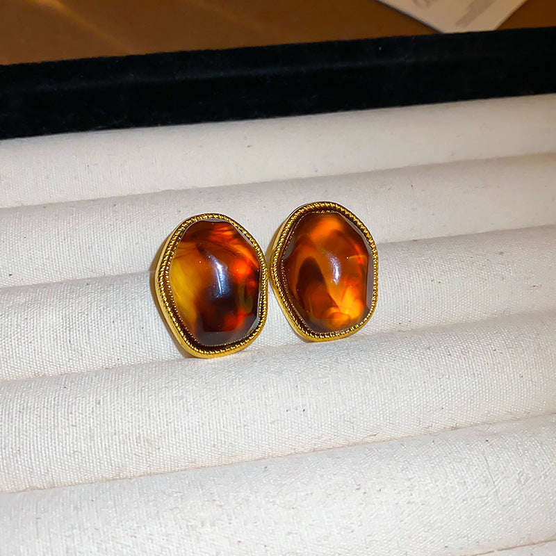 1# Gold-coffee-square Metal Square Earrings
