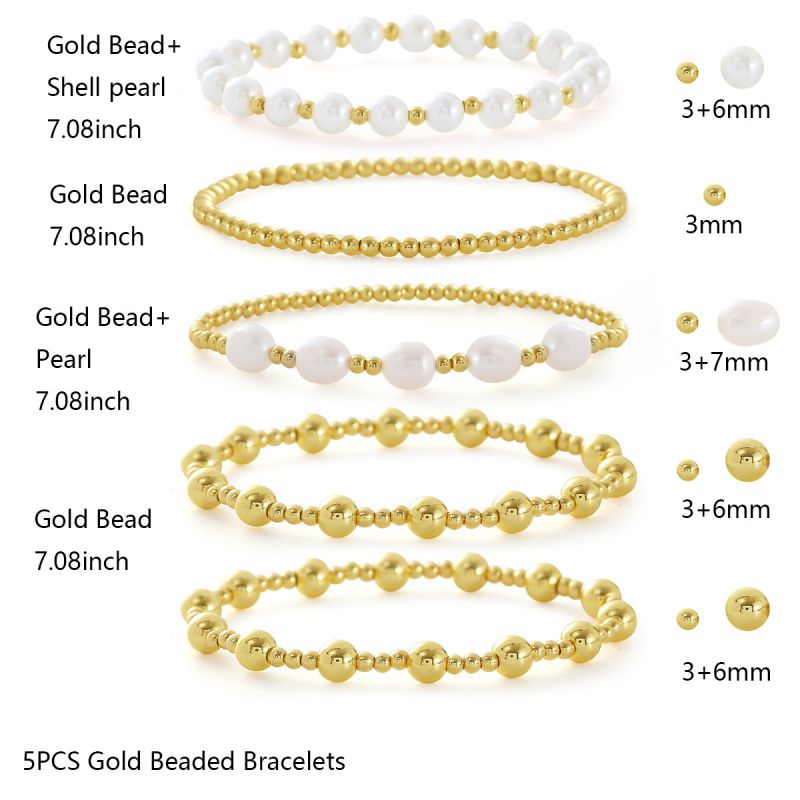 1# Gold-plated Copper Beaded Bracelet Set