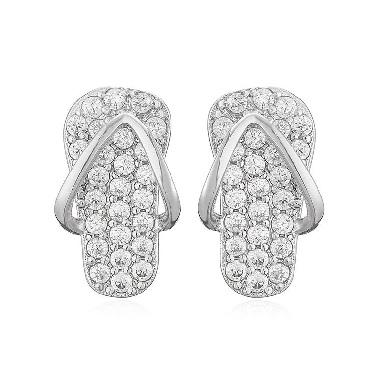 1 Pair Of Gold And White Diamond Hole Shoe Earrings Copper Inlaid Zirconium Hole Shoe Earrings