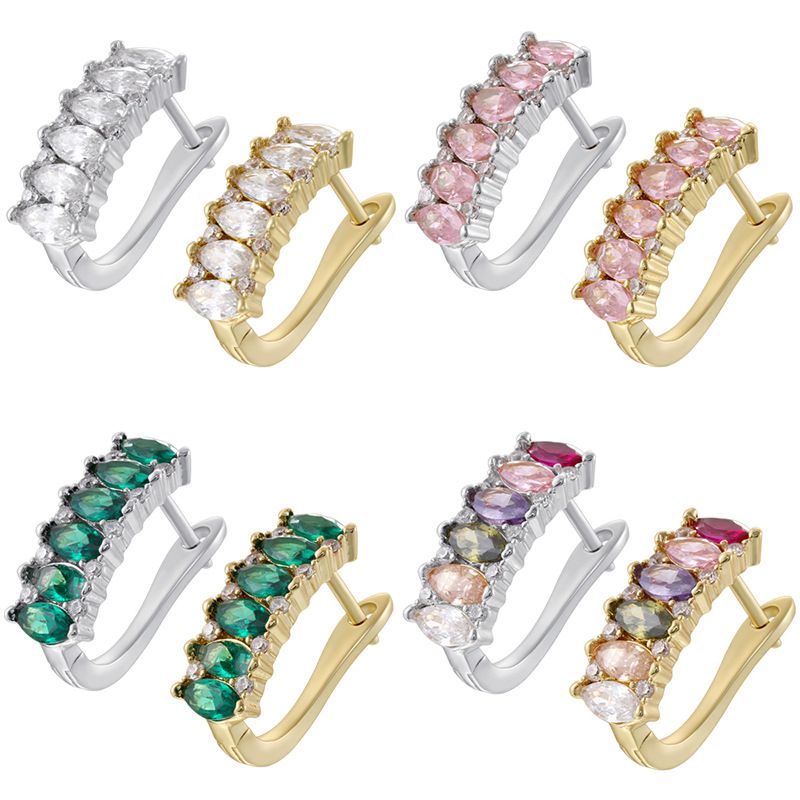 1 Pair Of Gold And White Diamond U-shaped Earrings Copper Diamond U-shaped Earrings