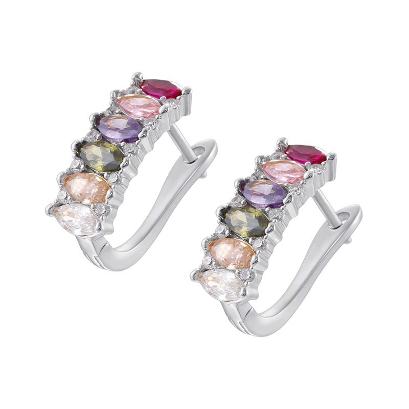 1 Pair Of Gold And White Diamond U-shaped Earrings Copper Diamond U-shaped Earrings