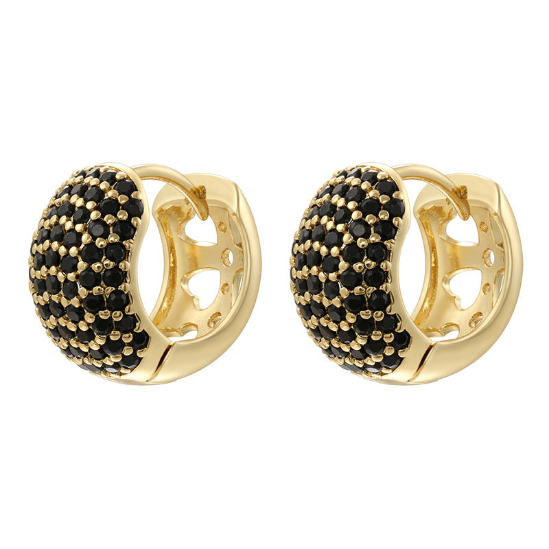 1 Pair Of Gold And White Diamonds Copper Diamond Round Earrings