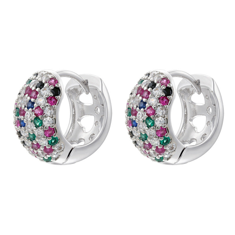 1 Pair Of Gold And White Diamonds Copper Diamond Round Earrings