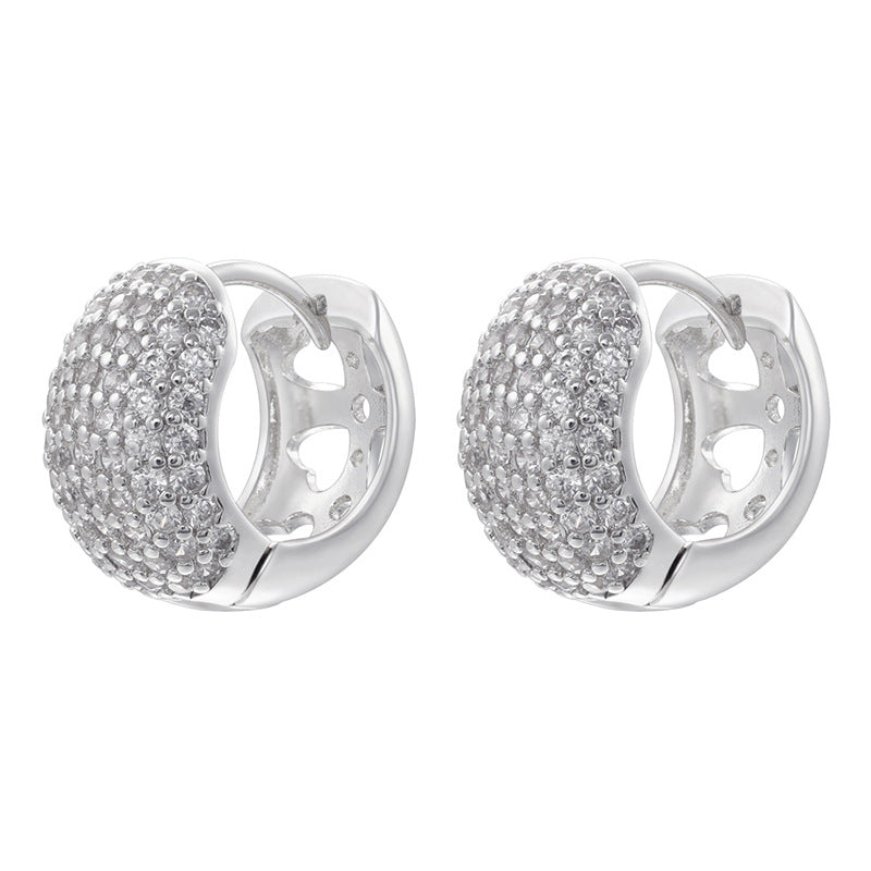 1 Pair Of Gold And White Diamonds Copper Diamond Round Earrings