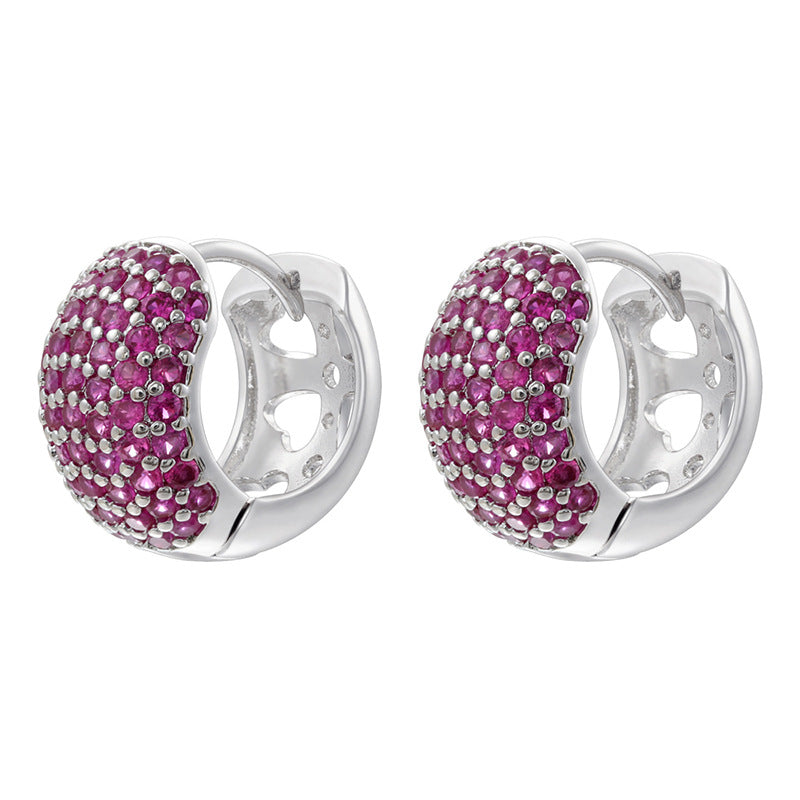 1 Pair Of Gold And White Diamonds Copper Diamond Round Earrings