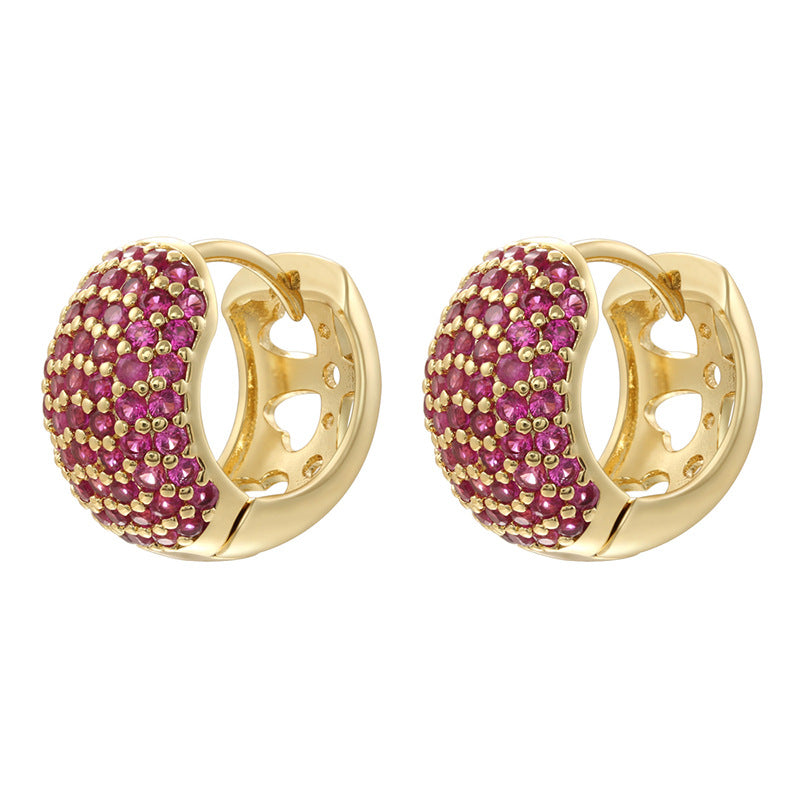 1 Pair Of Gold And White Diamonds Copper Diamond Round Earrings