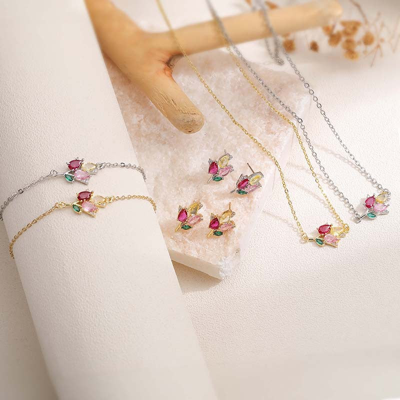 1 Pair Of Gold Colored Diamond Tulip Earrings Copper Diamond Flower Earrings