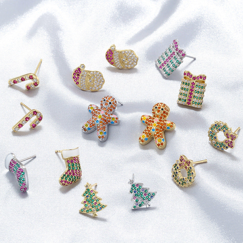 1 Pair Of Gold Diamond Christmas Trees Copper Diamond Geometric Christmas Earrings