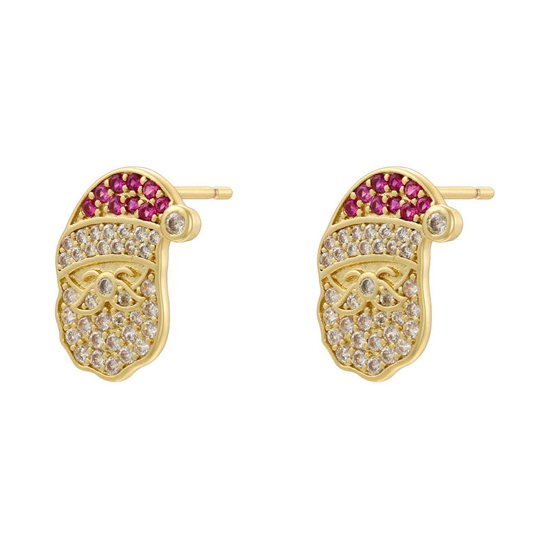 1 Pair Of Gold Diamond Christmas Trees Copper Diamond Geometric Christmas Earrings