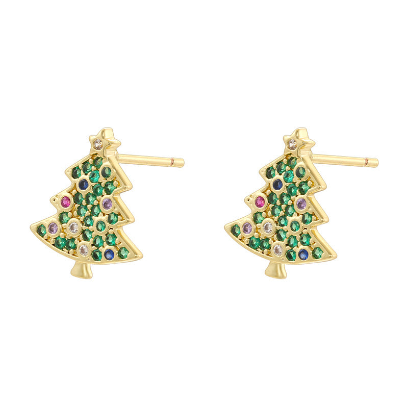 1 Pair Of Gold Diamond Christmas Trees Copper Diamond Geometric Christmas Earrings