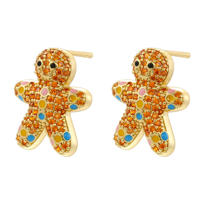 1 Pair Of Gold Diamond Christmas Trees Copper Diamond Geometric Christmas Earrings