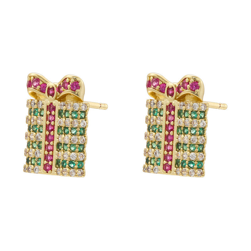 1 Pair Of Gold Diamond Christmas Trees Copper Diamond Geometric Christmas Earrings