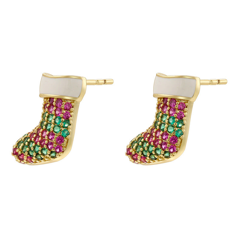 1 Pair Of Gold Diamond Christmas Trees Copper Diamond Geometric Christmas Earrings