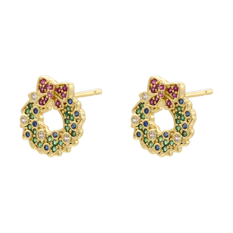 1 Pair Of Gold Diamond Christmas Trees Copper Diamond Geometric Christmas Earrings