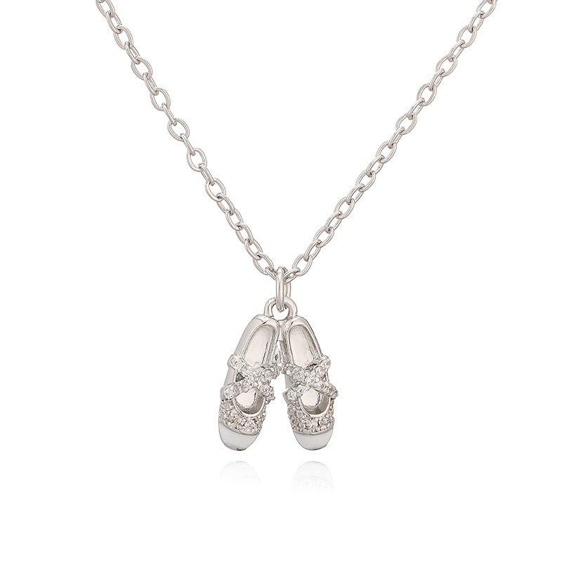 1 Pair Of Gold White Diamond And Pink Ballet Shoe Earrings Copper Diamond-studded Oil-drip Dance Shoe Earrings