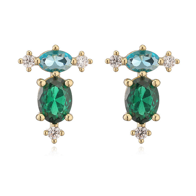 1 Pair Of Gold White Diamond Flower Core Red Teardrop Earrings Copper Diamond Teardrop Earrings