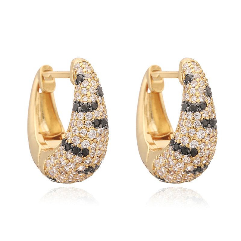 1 Pair Of Small Gold Snake-print Earrings Copper Diamond Snake-print Earrings