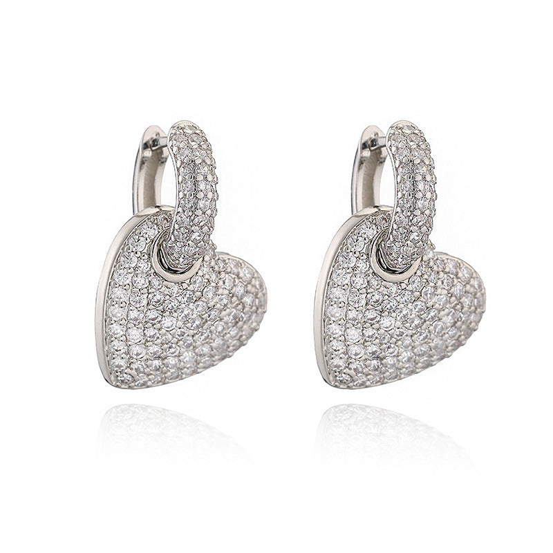 1 Pair Of White Gold And White Diamond Heart Earrings Copper Diamond Heart Hoop Earrings