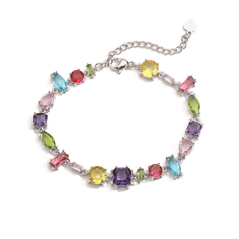 1 Platinum Colored Diamond Bracelet Copper Diamond Square Circle Bracelet