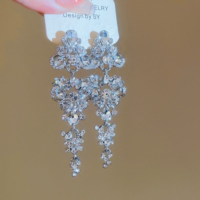 #1 Silver Needle - Silver Diamond-studded Tassel Metal And Diamond Tassel Earrings