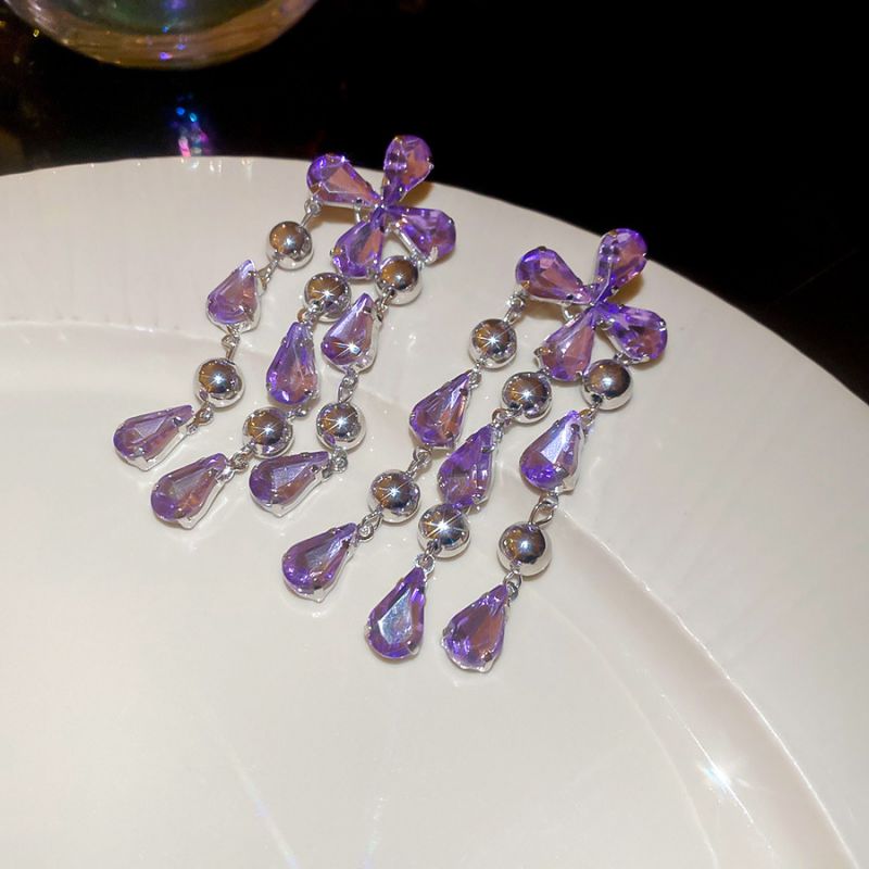 #1 Silver Needle - Silver Diamond-studded Tassel Metal And Diamond Tassel Earrings