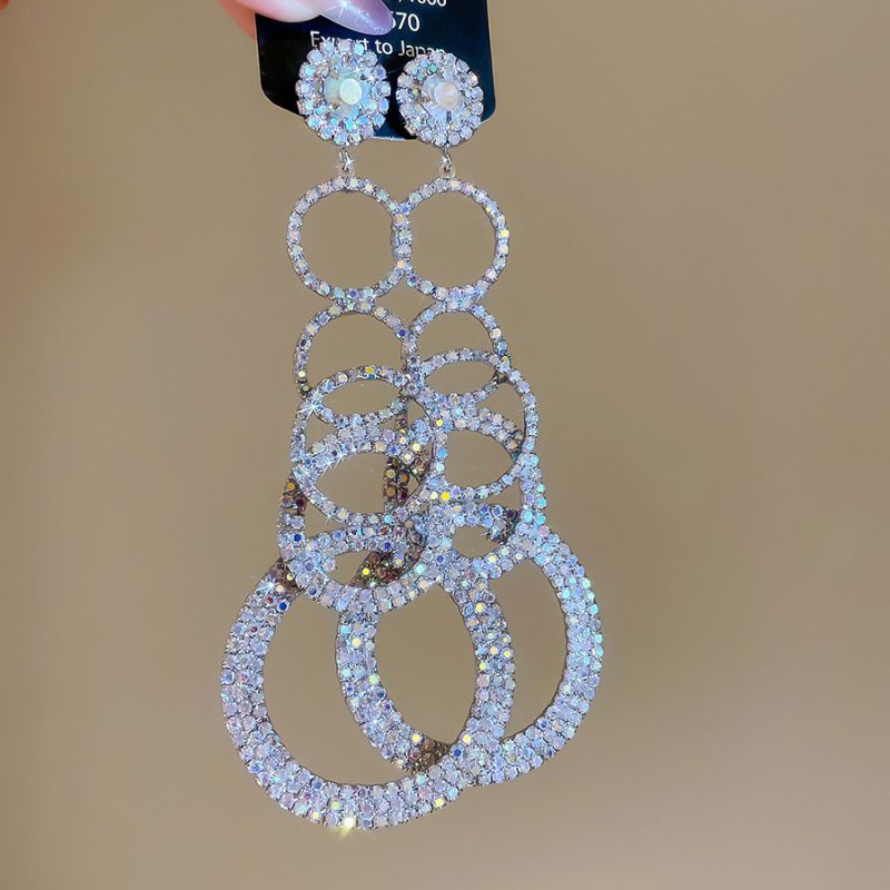 #1 Silver Needle - Silver Diamond-studded Tassel Metal And Diamond Tassel Earrings