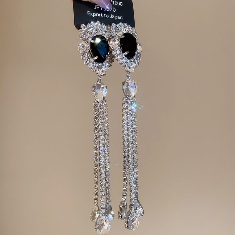 #1 Silver Needle - Silver Diamond-studded Tassel Metal And Diamond Tassel Earrings