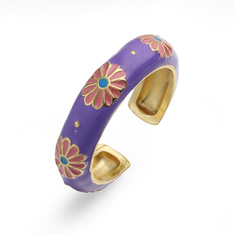 1 White Daisy Ring Copper Oil-drip Colorblock Petal Ring