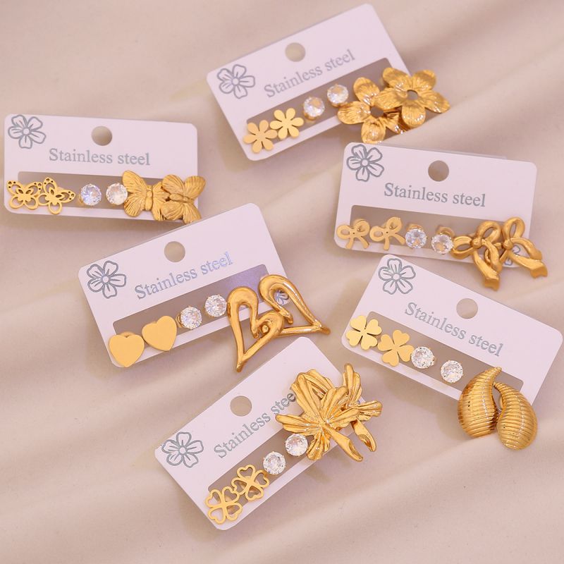 1#butterfly 304 Stainless Steel Diamond Butterfly Earring Set