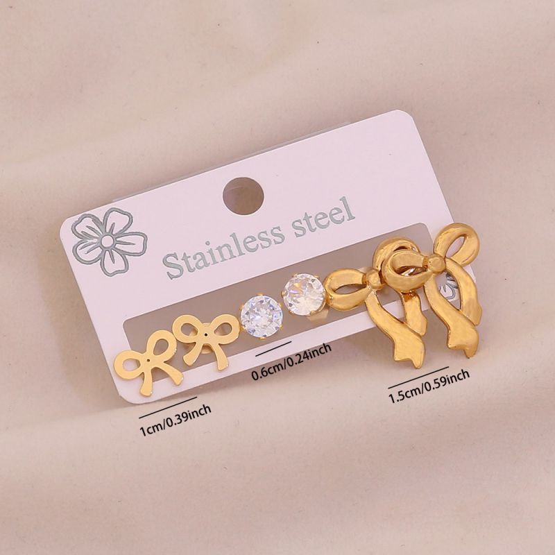 1#butterfly 304 Stainless Steel Diamond Butterfly Earring Set