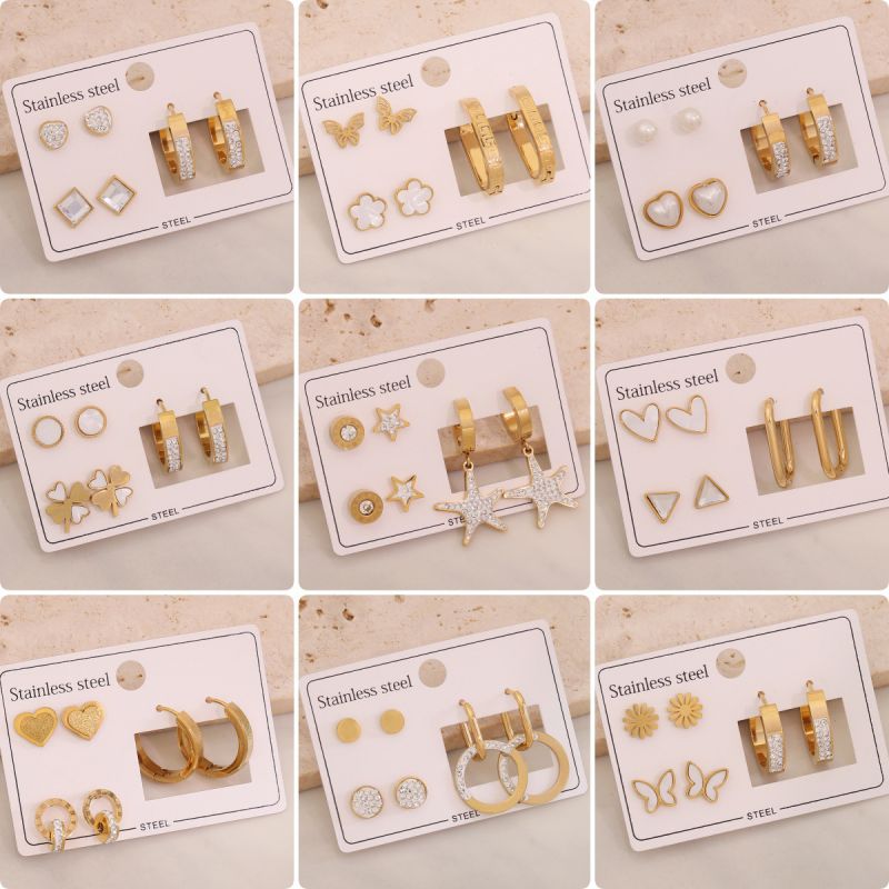 1#butterfly Flowers Stainless Steel Butterfly Flower Earring Set