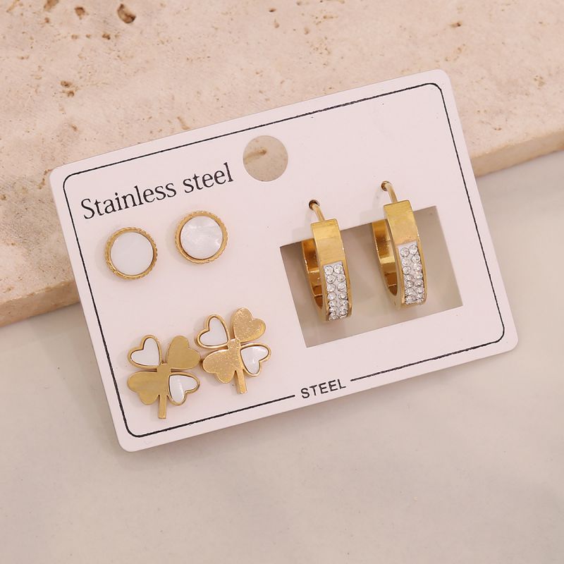 1#butterfly Flowers Stainless Steel Butterfly Flower Earring Set