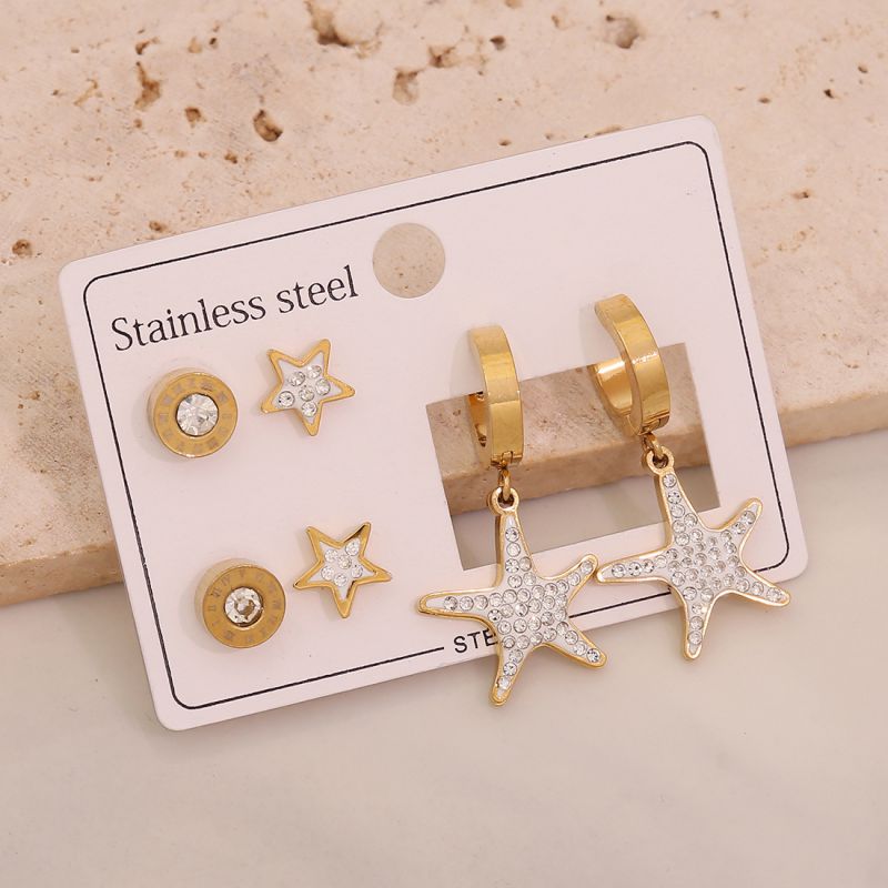1#butterfly Flowers Stainless Steel Butterfly Flower Earring Set