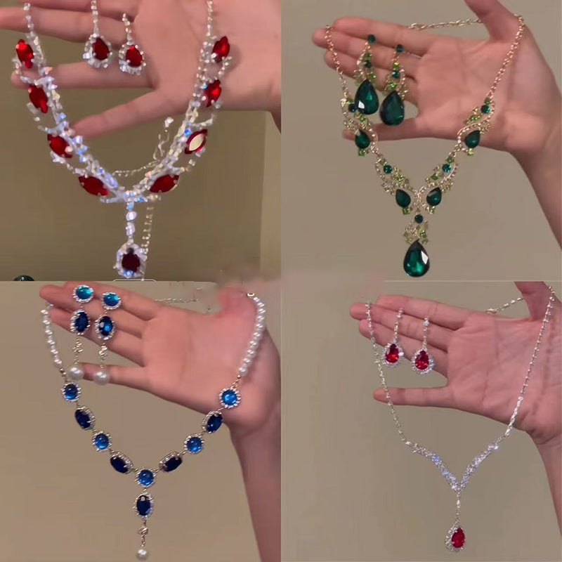 #2 Necklace - Gold - Multicolored Copper And Diamond-encrusted Teardrop Necklace And Earring Set