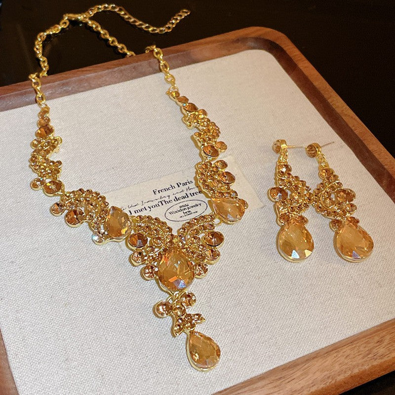 #2 Necklace - Gold - Multicolored Copper And Diamond-encrusted Teardrop Necklace And Earring Set