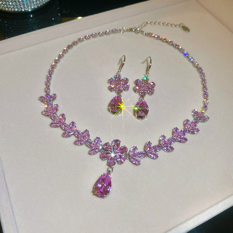 #2 Necklace - Gold - Multicolored Copper And Diamond-encrusted Teardrop Necklace And Earring Set