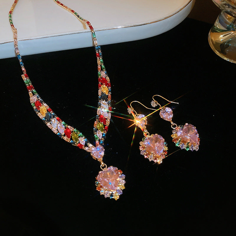 #2 Necklace - Gold - Multicolored Copper And Diamond-encrusted Teardrop Necklace And Earring Set