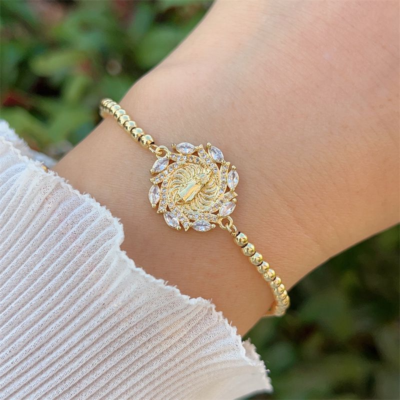 3# Copper Beaded Diamond Portrait Bracelet