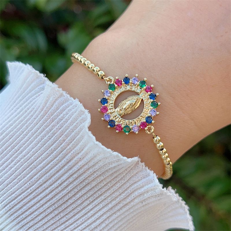 3# Copper Beaded Diamond Portrait Bracelet