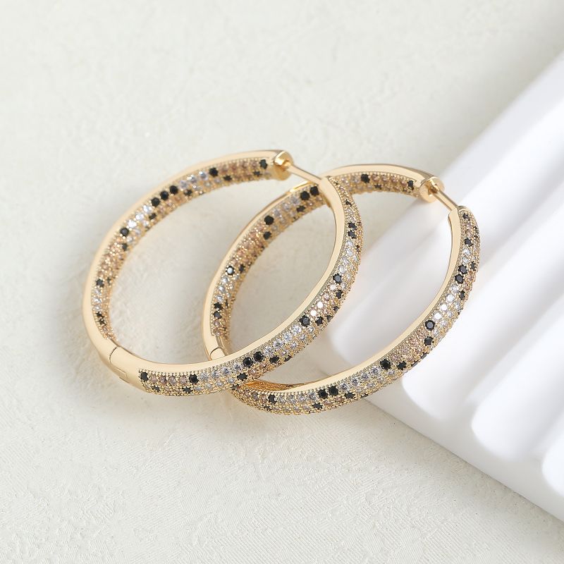 3.5*0.4cm Leopard Print Copper Diamond Round Earrings